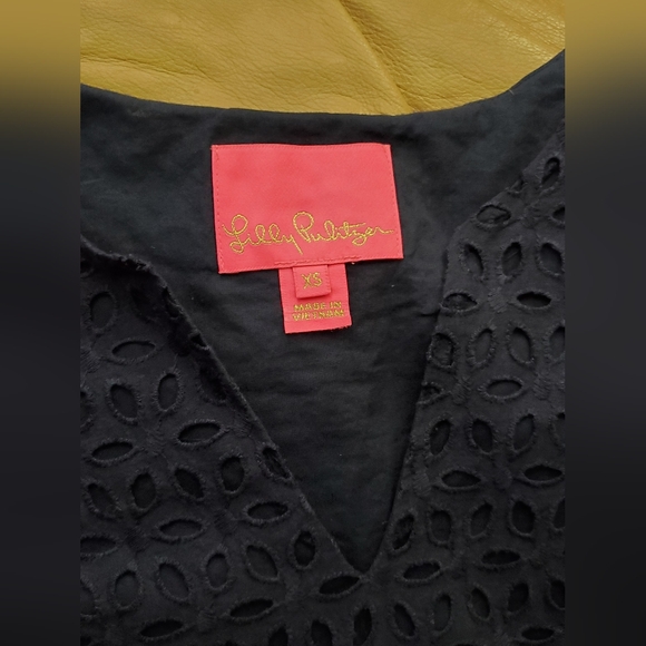 Navy Dress Lilly Pulitzer Womens XS Astara Eyelet Flutter Sleeve Excellent - Picture 3 of 5